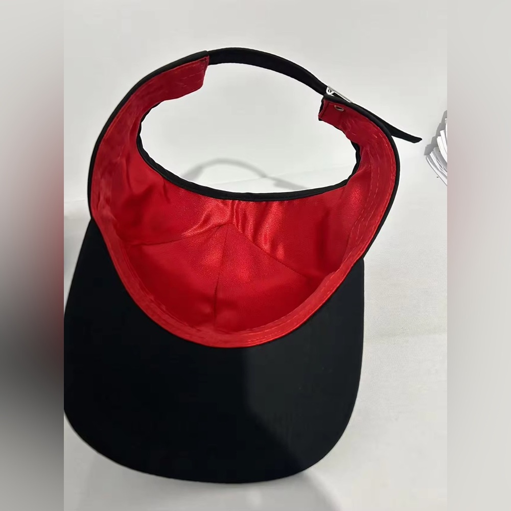 Black Nylon ”ATL" Rhinestone Logo Open Back baseball Cap with Red satin lining - Picture 5 of 6